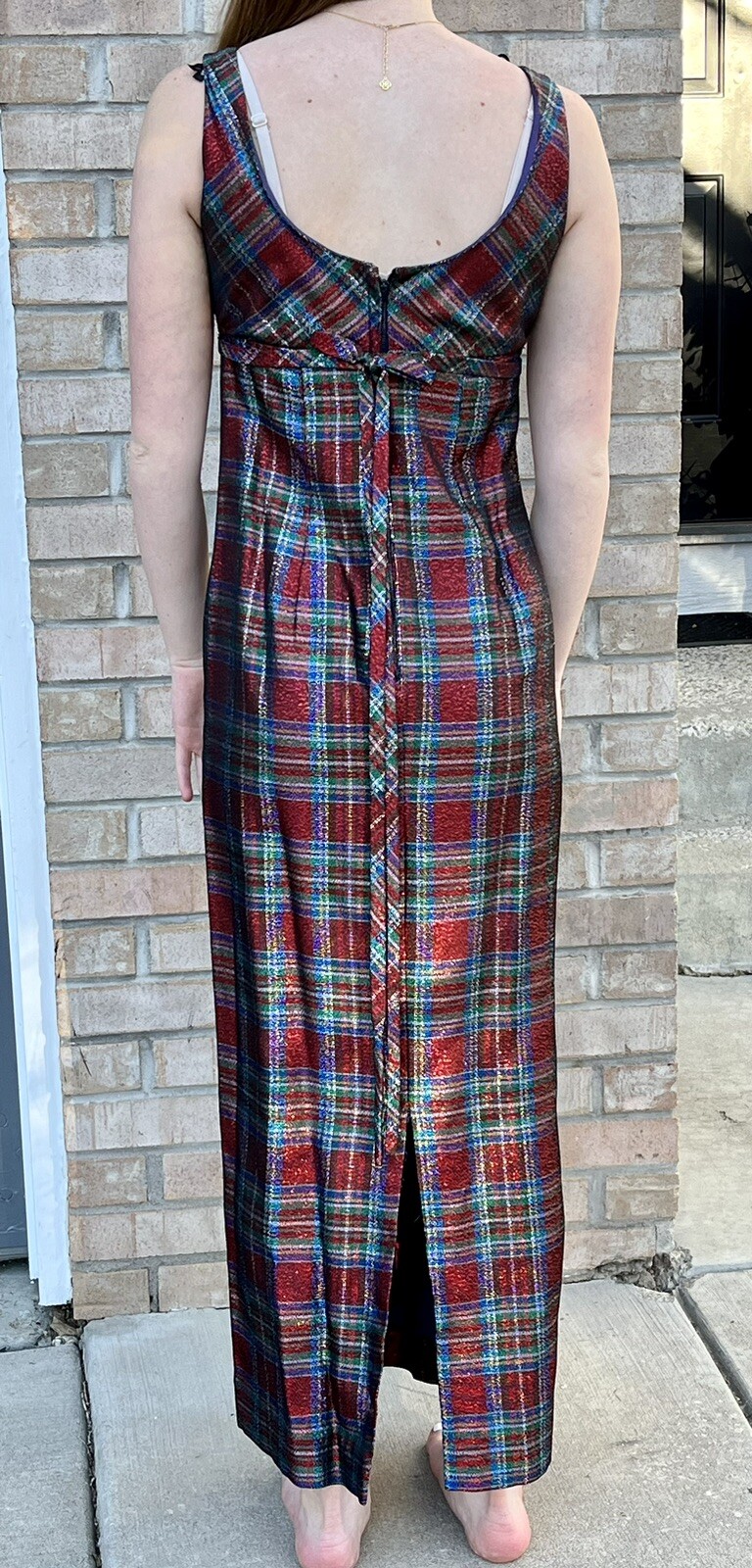 Vintage 50s Peter Robinson Plaid Empire Waist Holiday Party Dress US Size 4