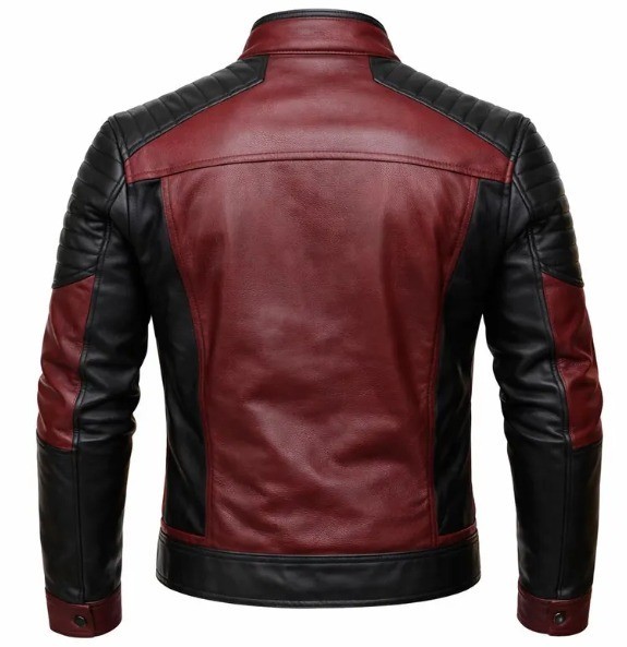 Men’s Vintage Red Black Leather Motorcycle Biker Jacket Cafe Racer Coat