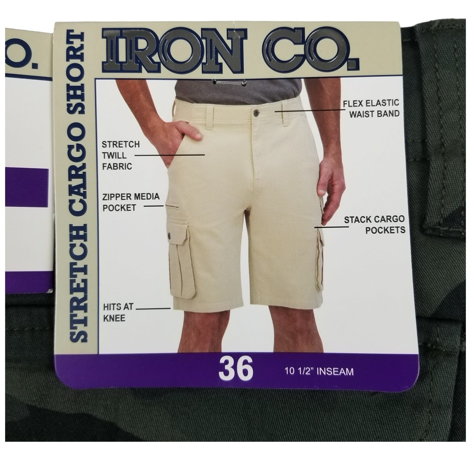 IRON Clothing Co Men’s Stretch Twill Camo 36 Multi Pocket Cargo Shorts