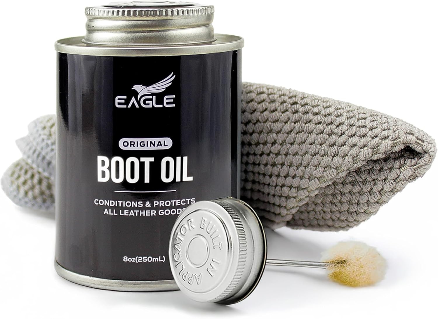 Leather Boot Oil 8.45 oz Conditioner with Cloth and Applicator for Boots Shoes