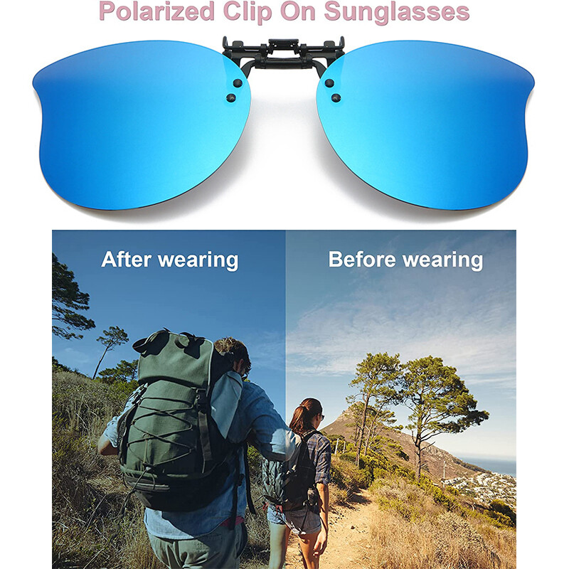 Polarized Clip-on Sunglasses Rimless Flip Up Lens Fit Over Prescription Glasses