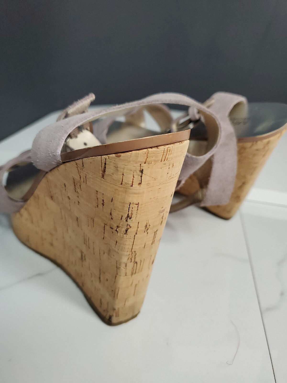 Michael Kors Strappy Leather Peony Pink 4.8″Heels Wedge Corks Bottom Sandal 8M