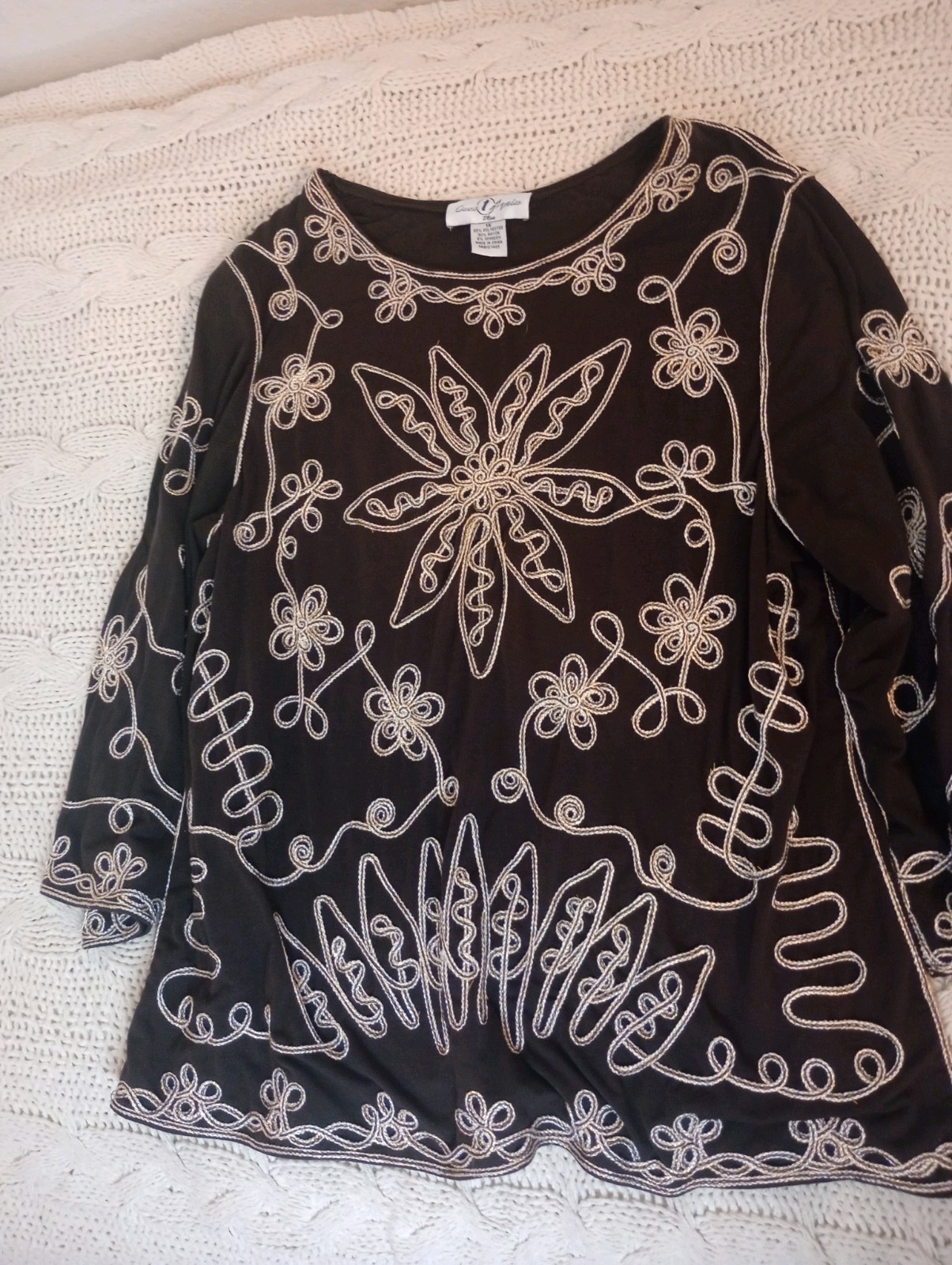 Once Again Plus T-shirt with Brown Embroidery Size 1X