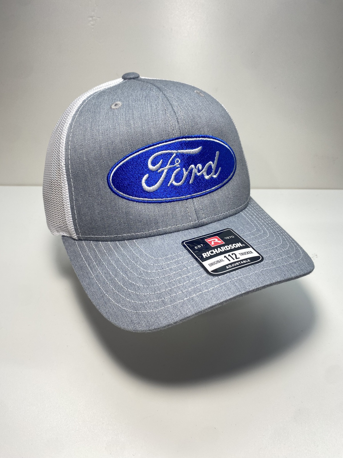 🔥 Ford Oval Logo Hat, Richardson 112 Gray/white Trucker Retro Cap Trucks Racing