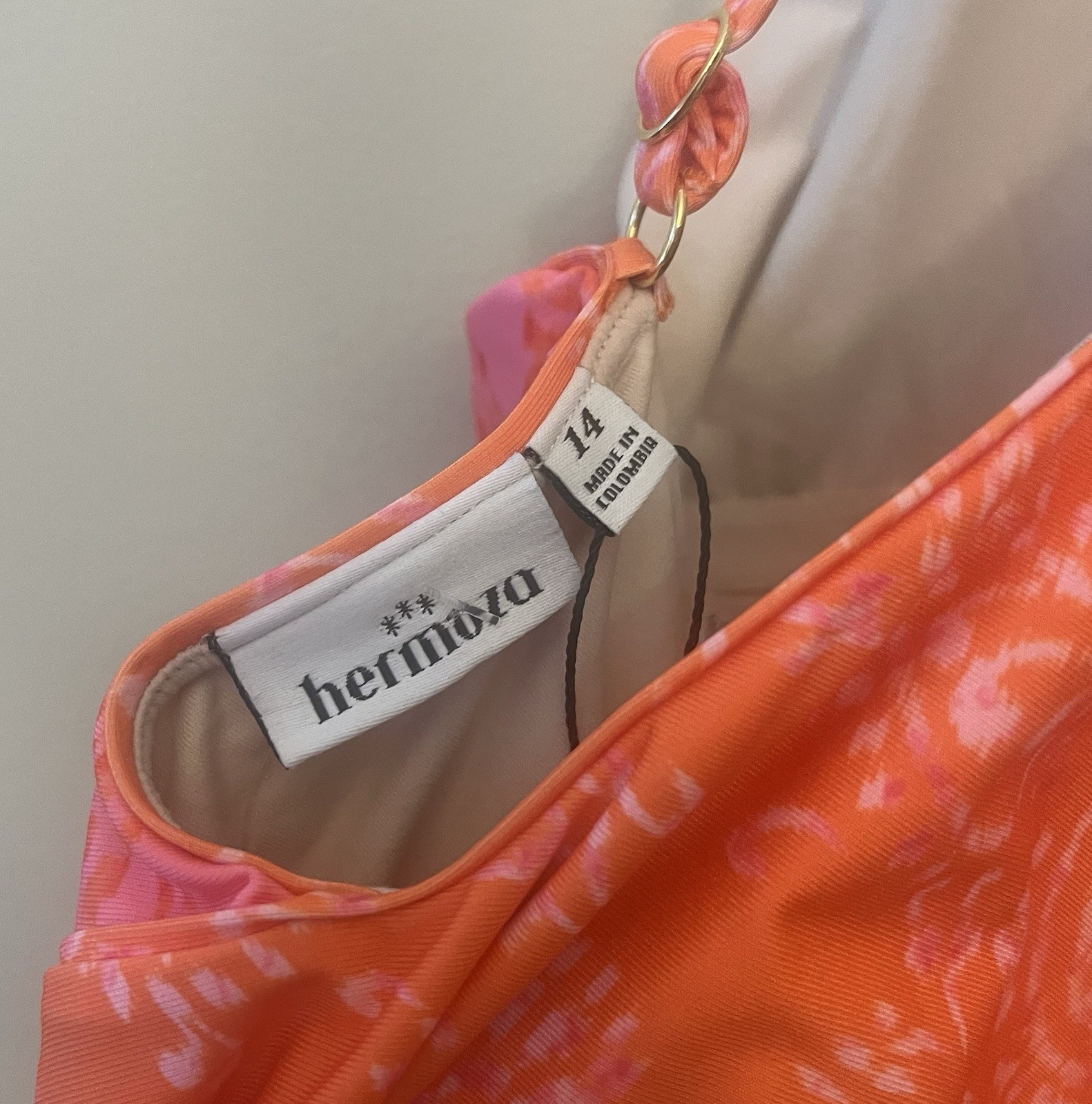 NWT $148 Hermoza Asha One Piece Swimsuit Womens Size 14 Paisley Days Orange Pink