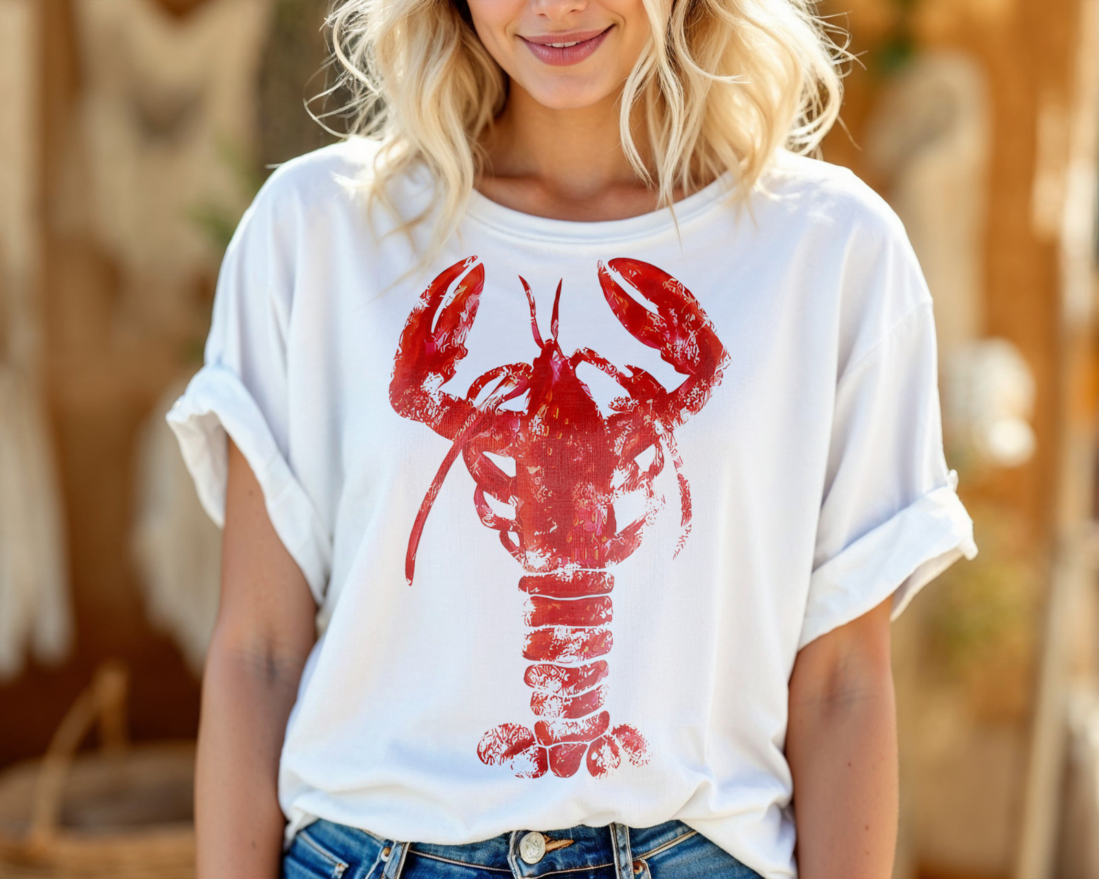Red Lobster Graphic T-Shirt Coastal Nautical Beachwear Summer Ocean Seafood A82