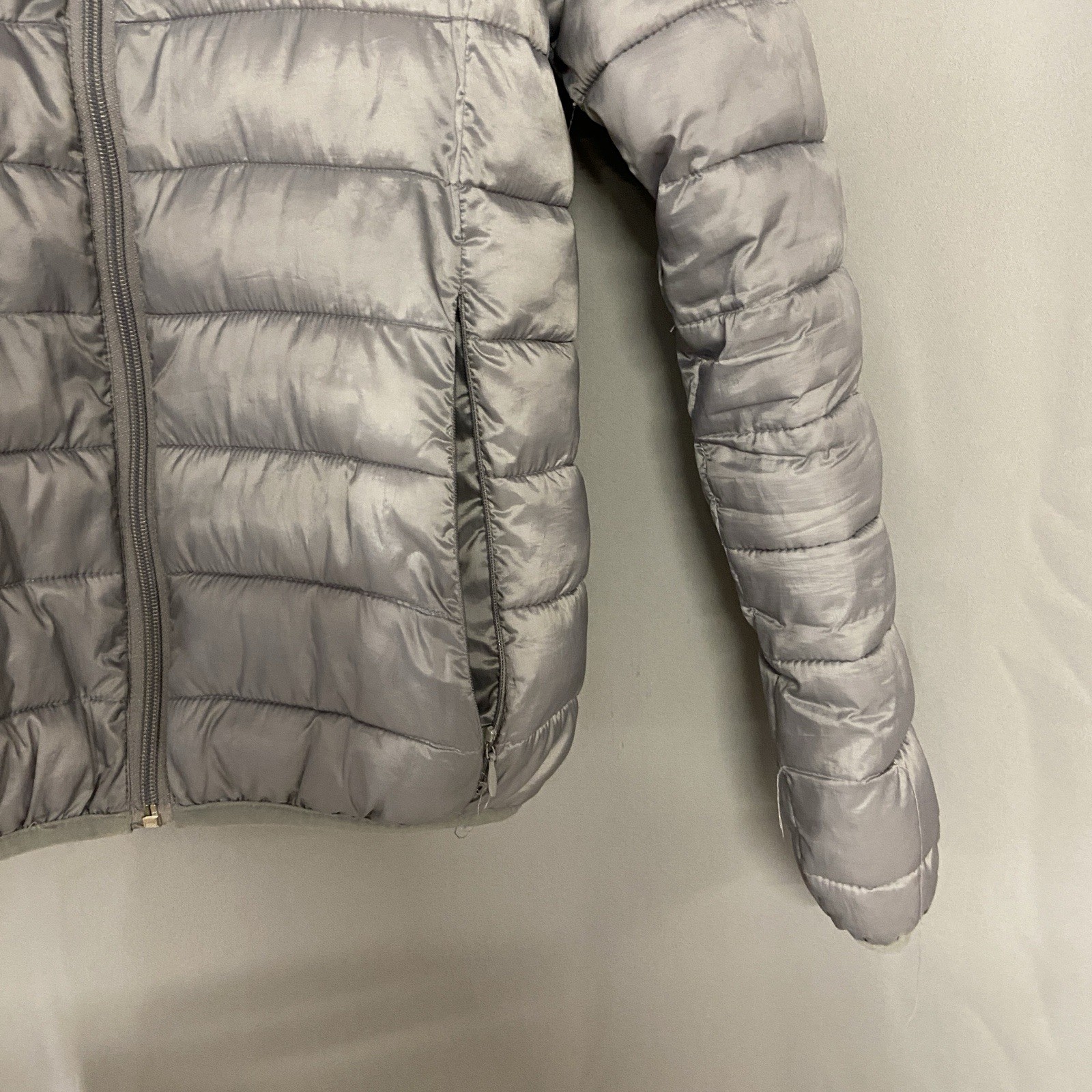 Slam Puffer Jacket Mens Small Silver Packable Coat Insulated Pockets Cosy