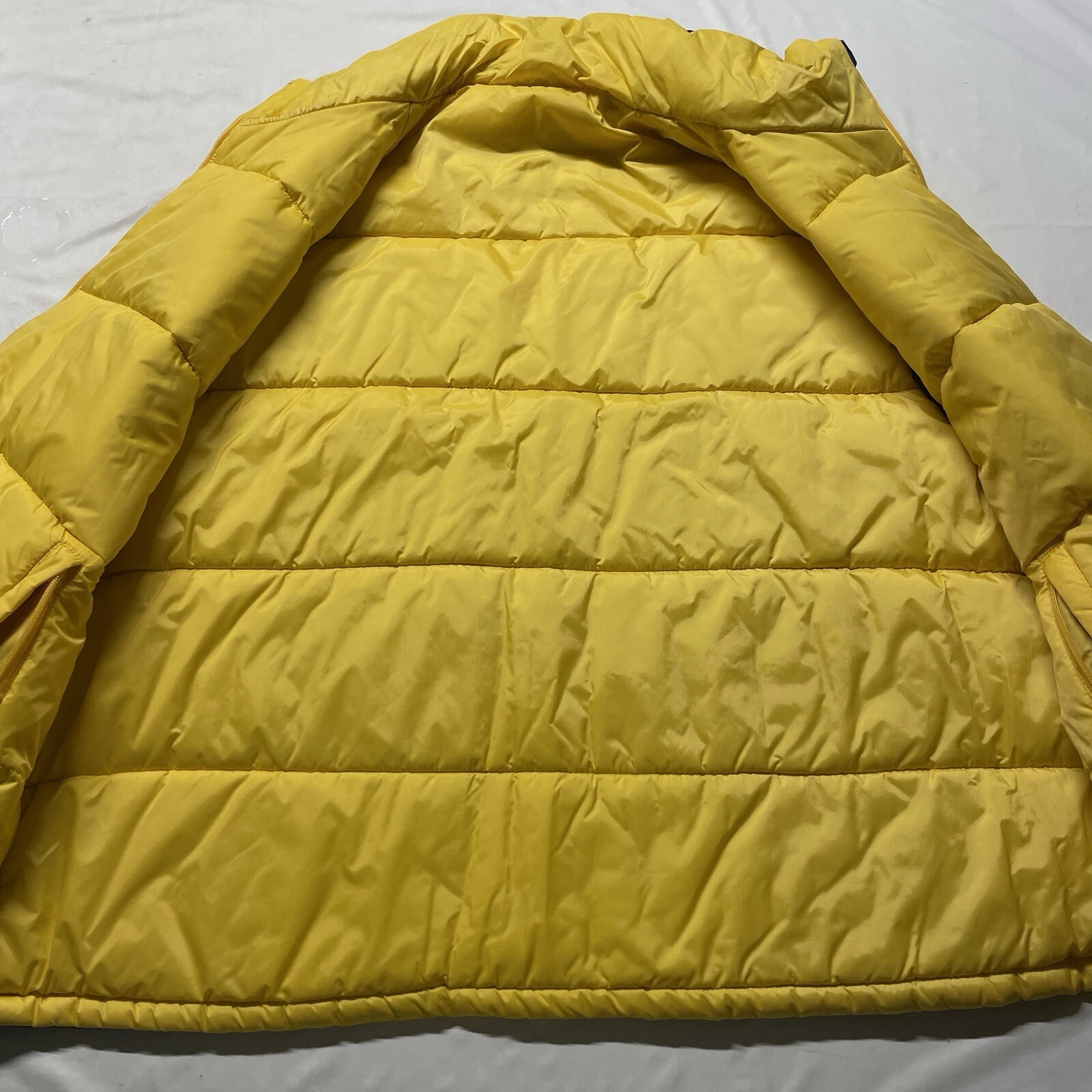 Vintage Puffer Jacket Vest Men’s XL Blue Yellow Zip Quilted Hipster Streetwear
