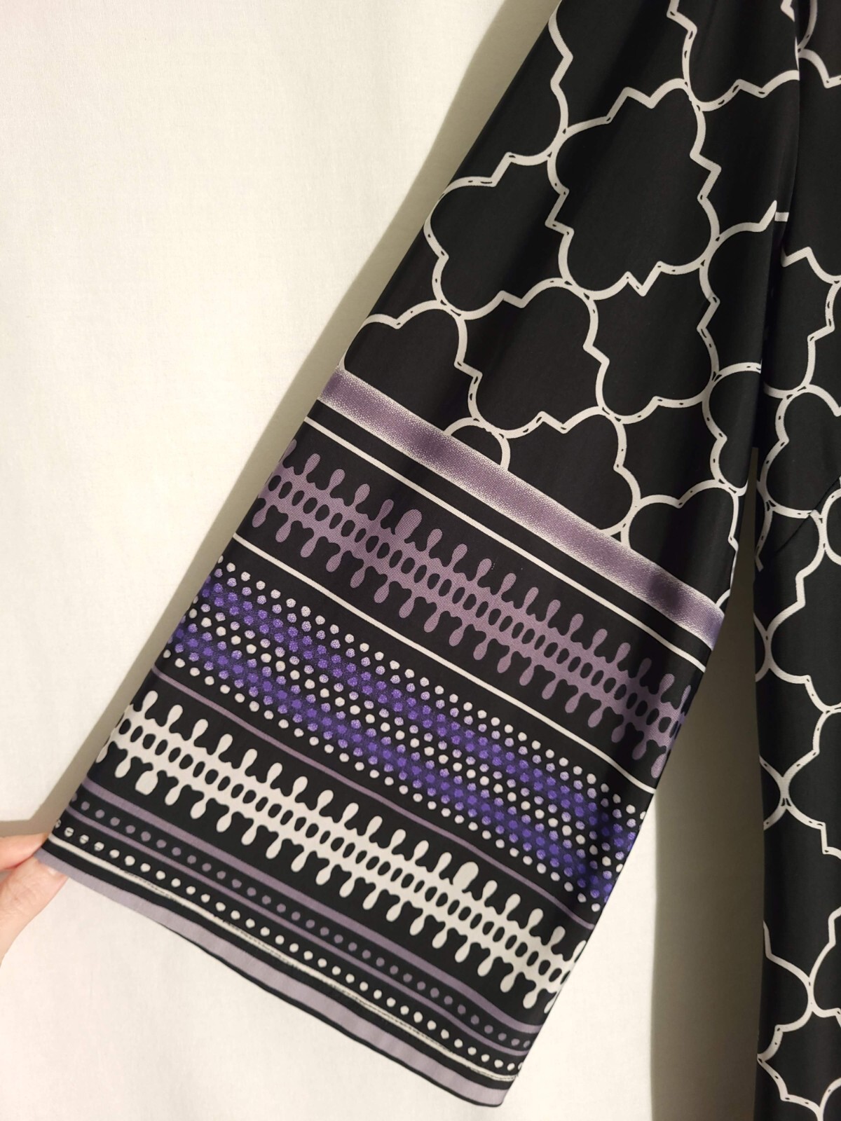 Lavanya-Black White Purple Striped Geo Embellished Long Sleeve Vneck Tunic-2X