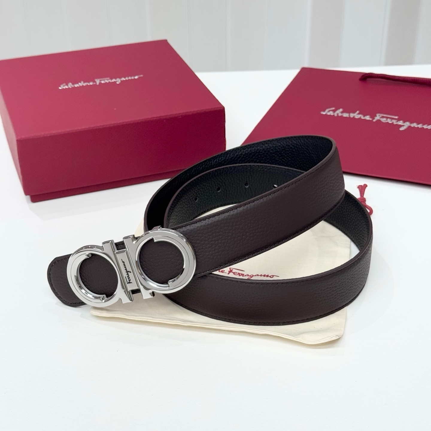 Authentic Ferragamo Belt Gold /Silver Buckle width 3.8cm/1.5inch Reversible