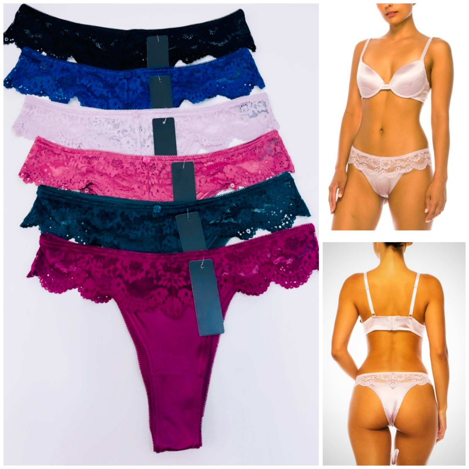 Lot 6 Pcs Women Underwear Satin Intimate Sexy Lace Bra + Panty Set Push-up Bras