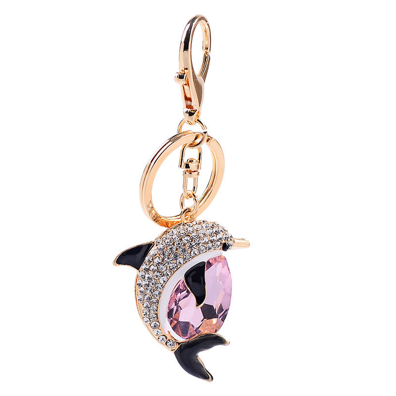 Cute Dolphin Keychain Crystal Rhinestone Key Ring Purse Bag Charm Gift