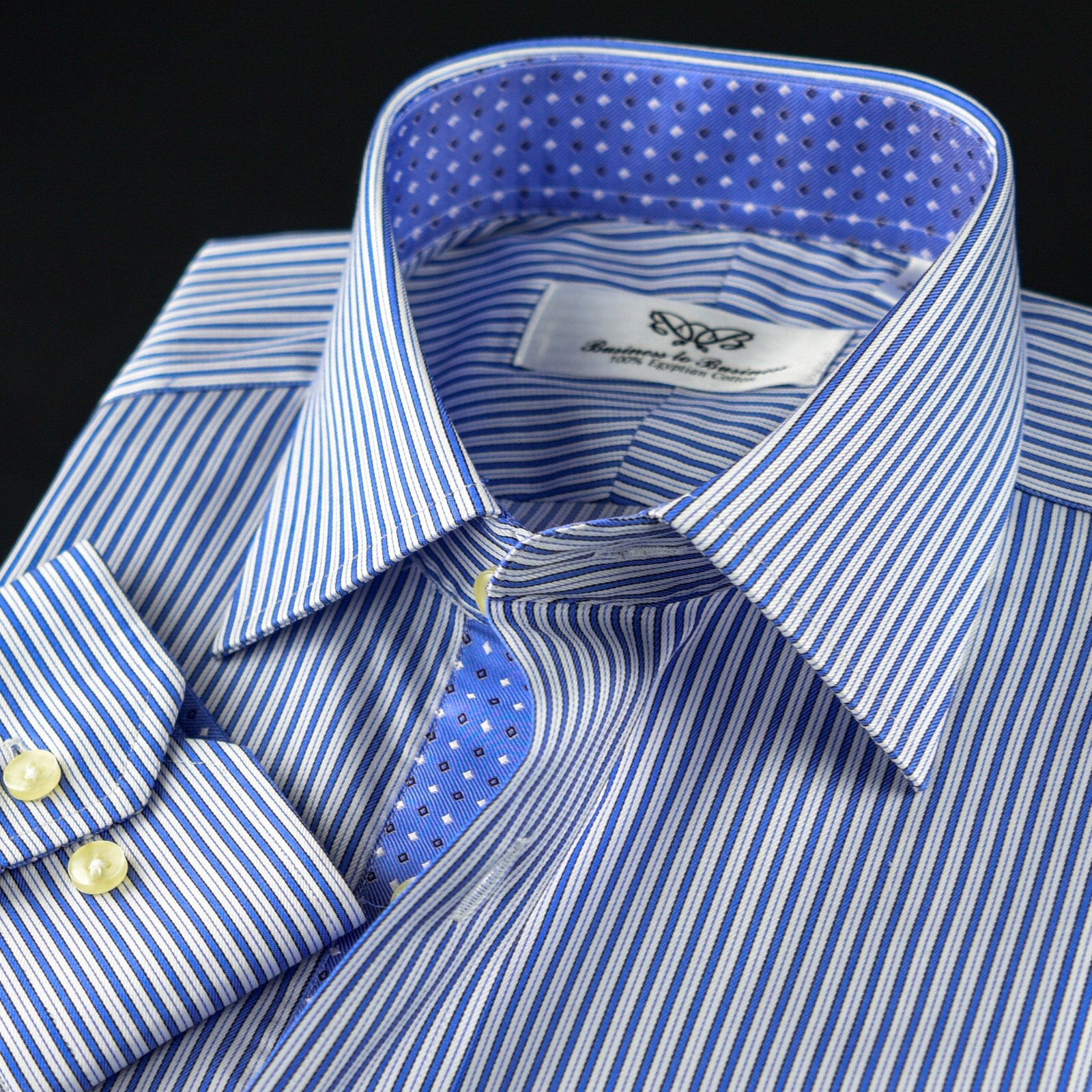 Blue Stripe Formal Business Dress Shirt With Blue Star Inner Lining Design