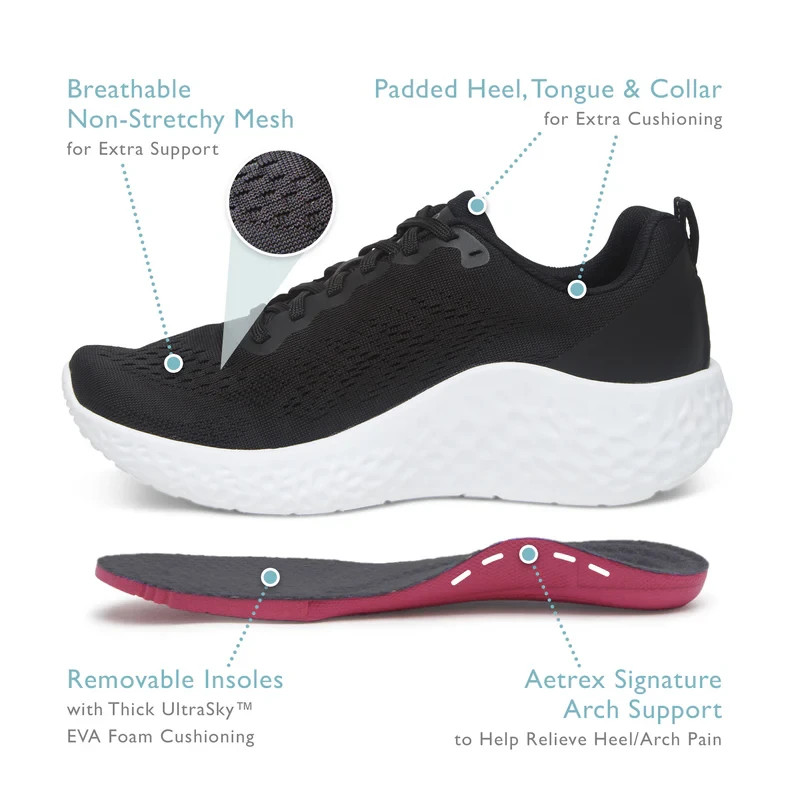 Aetrex Danika Machine Washable Orthotic Mesh Sneaker Black US 8.5 EUR 39