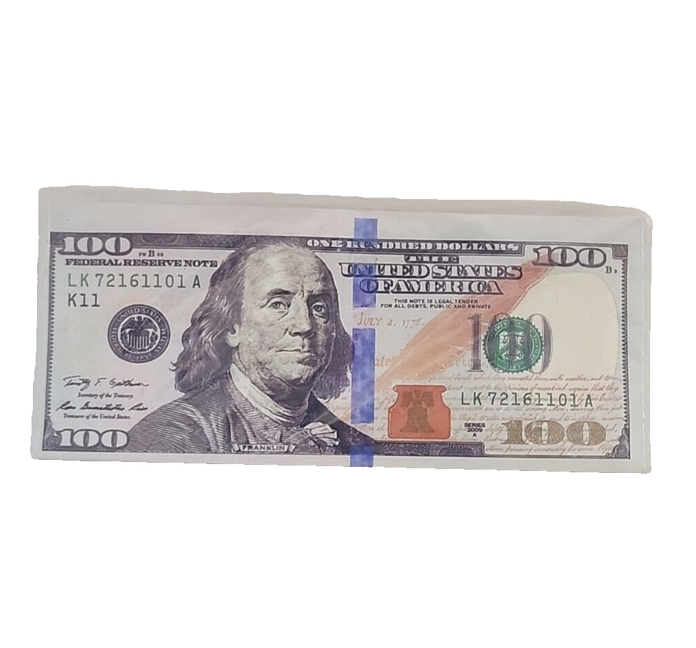 Realistic 100 Dollar Bill Wallet Thin Bi-Fold Money Benjamin 7.5″ Novelty New