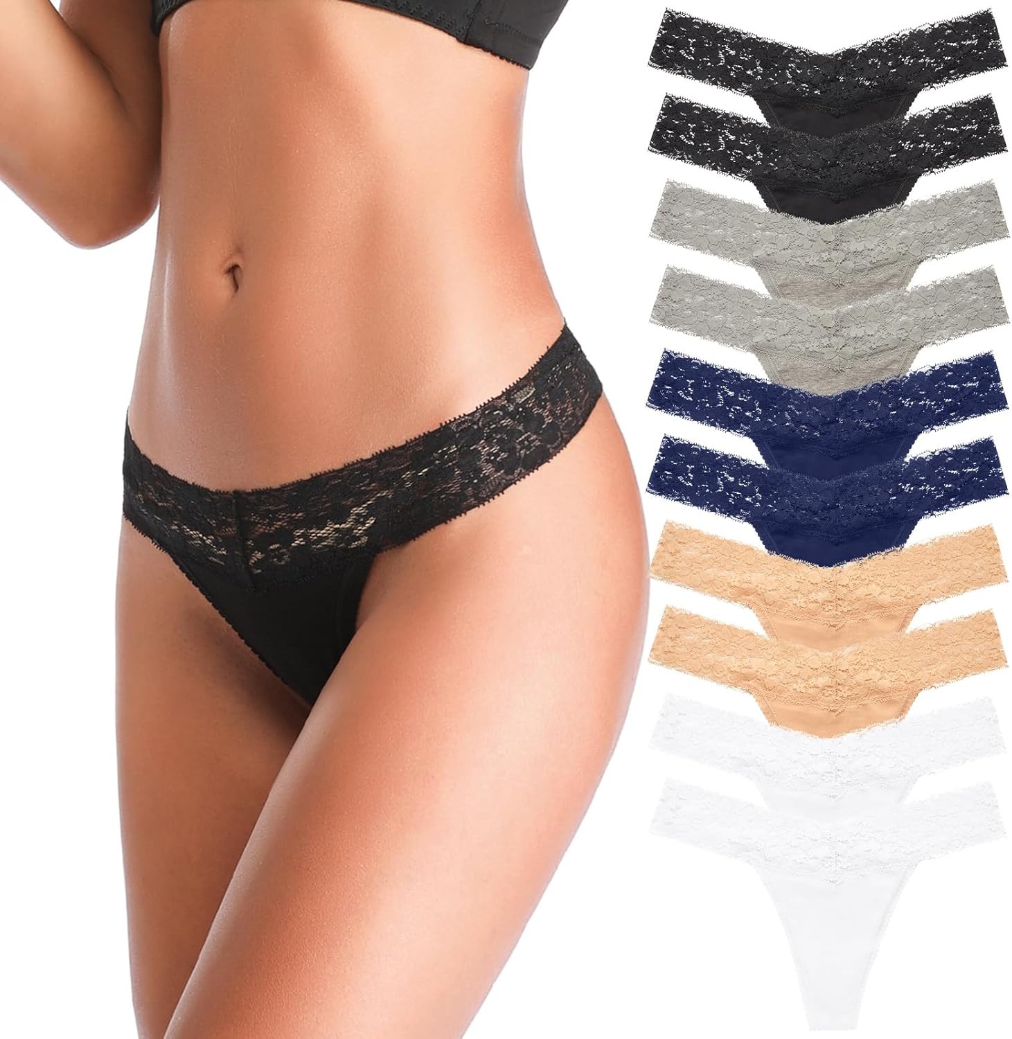 Lace Seamless Thong Panties for Women Low Waist T Back See Through Cotton