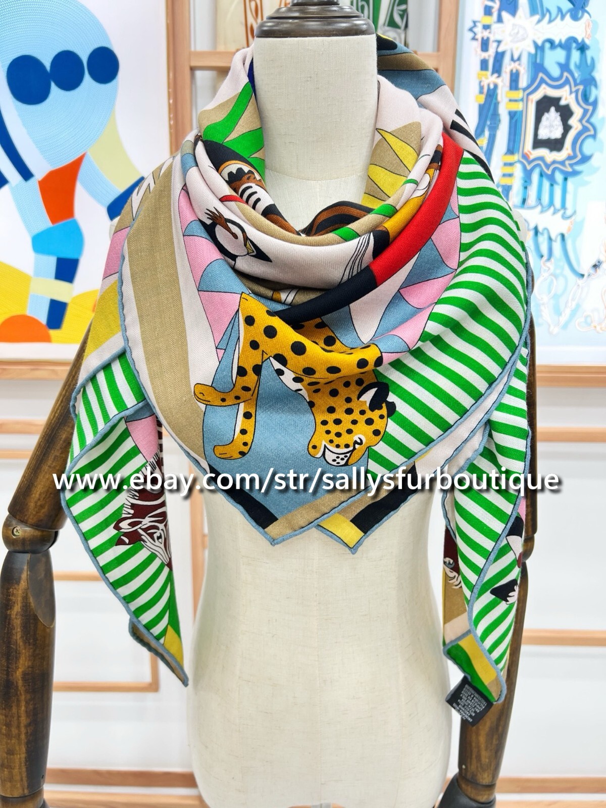 2025 Sallys 70% Cashmere 30% Silk Stole Animal Print Double Face Scarf Shawl 53″