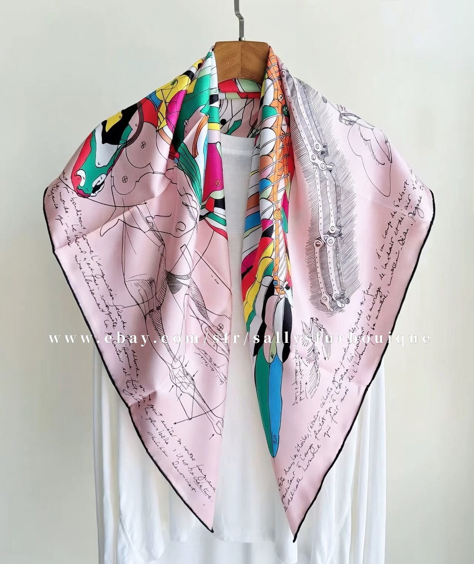 2026 Sallys 18 Momme Twill Silk Wrap Scarf Fly Horse Print Double Face Shawl 35″