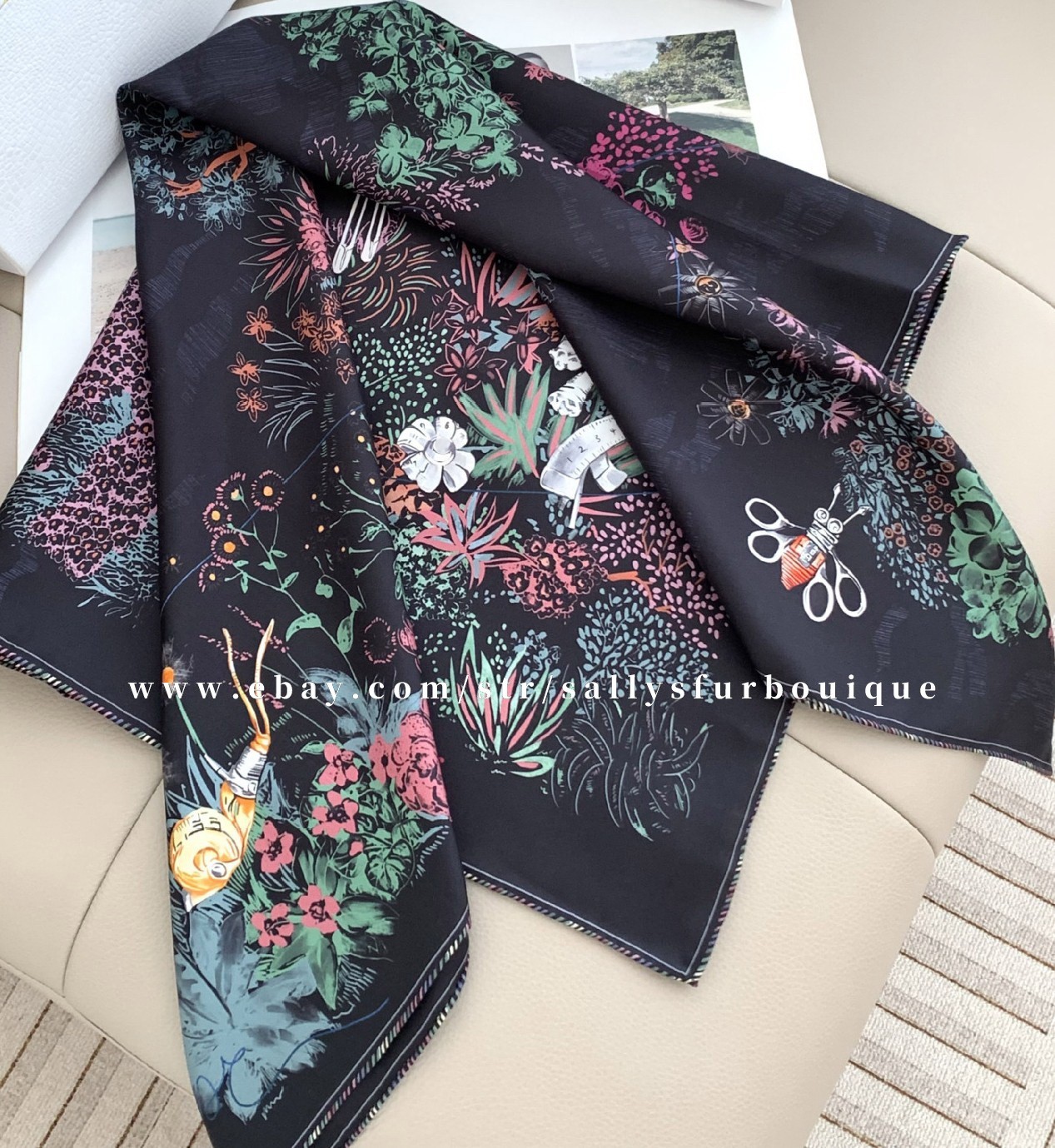 Sallys 18 Momme Twill Silk Wrap Scarf Florals Print Double Face Square Shawl 35″