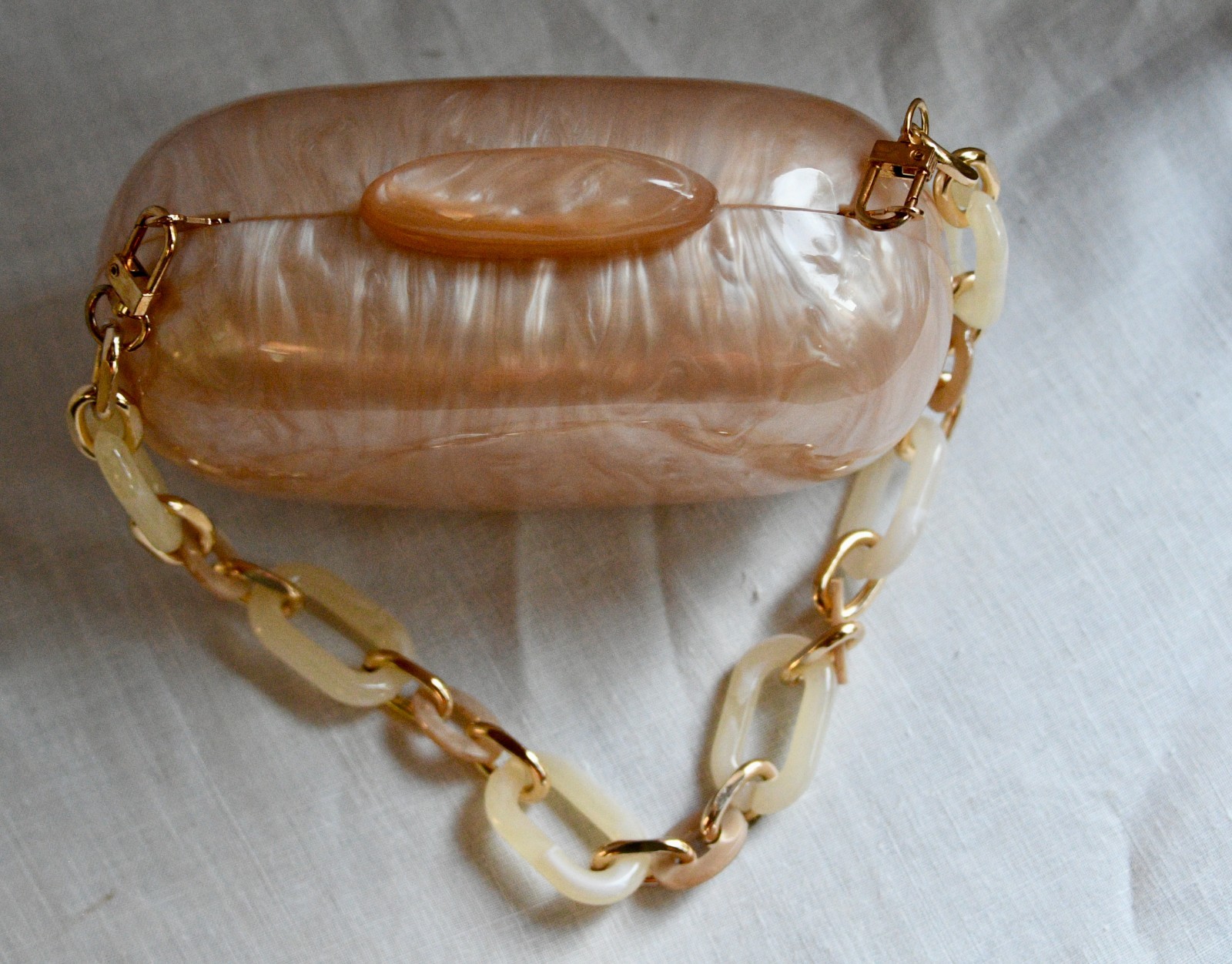 Acrylic Clutch Marble Evening Bag Peachy Beige Color