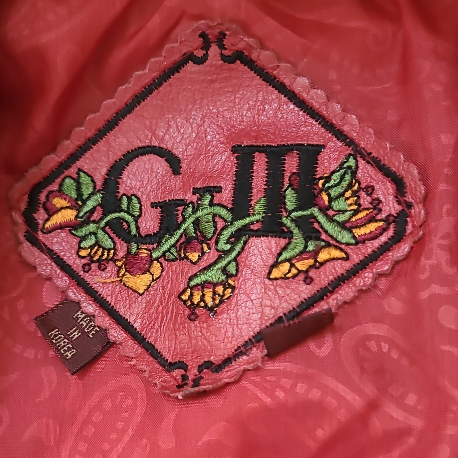 Gill Women’s Red Leather Mid-Length Jacket Size L Button Front Pockets