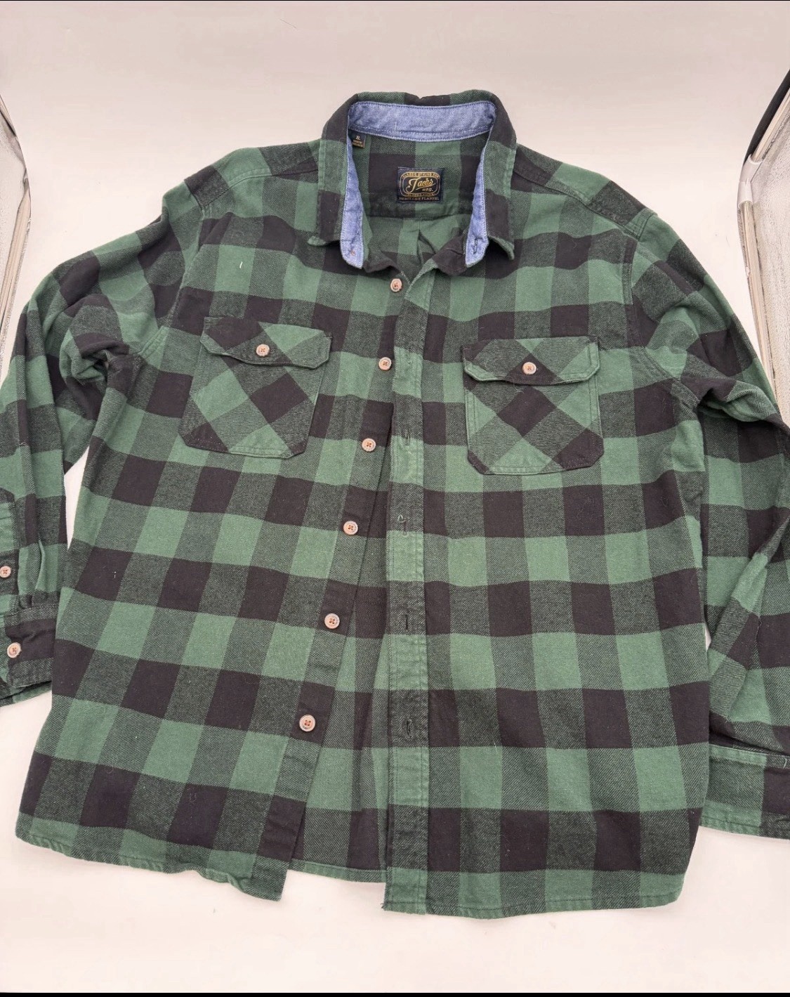 Jacks MFG Heritage Flannel Shirt Men’s XXl Green Black Plaid Cotton Button Up