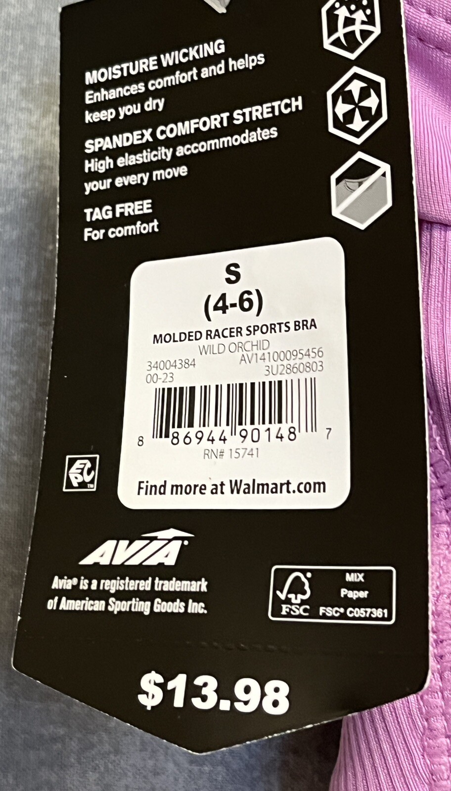 NEW size small Avia molded sports bra racerback orchid S