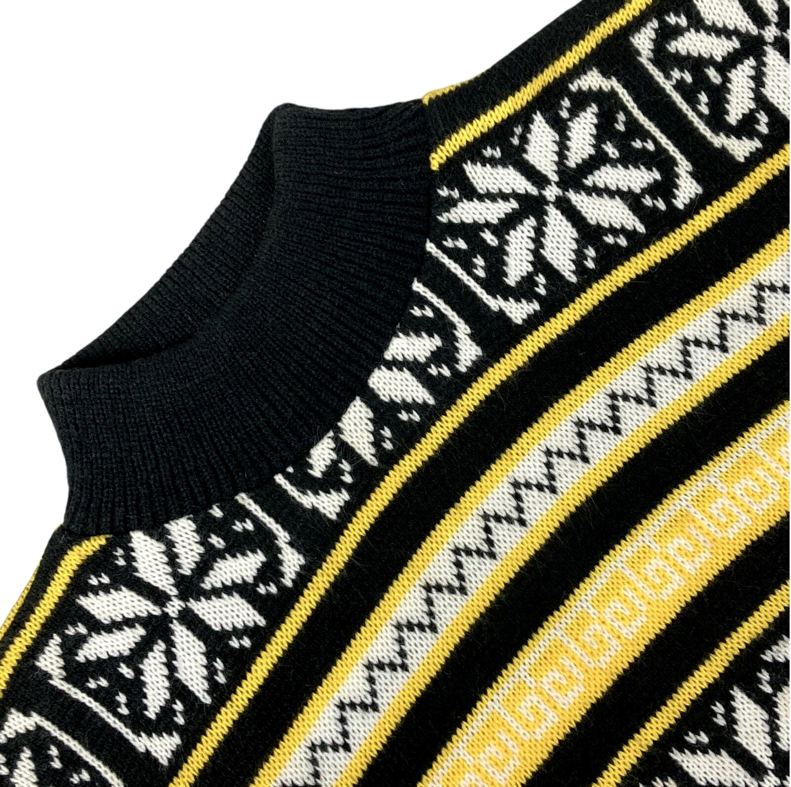 Vtg World Trade Knits Fair Isle Sweater Mock Neck Women’s S Acrylic Yellow Black