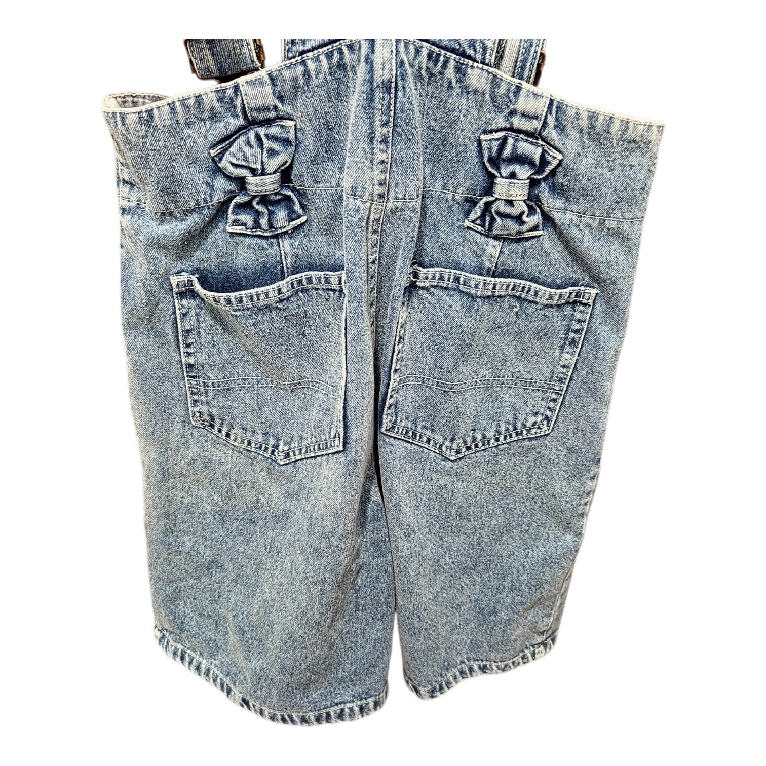 Vintage S 26 W Denim Shortalls Acid Wash 80s 90s Overalls Romper Bows Suspender