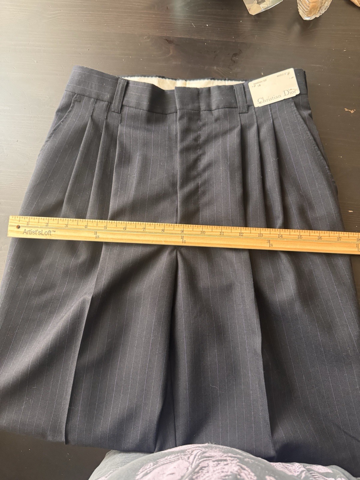Vintage Christian Dior Pinstripe Wool Blend Pantsuit Doubl Breasted Blazer Sz 16