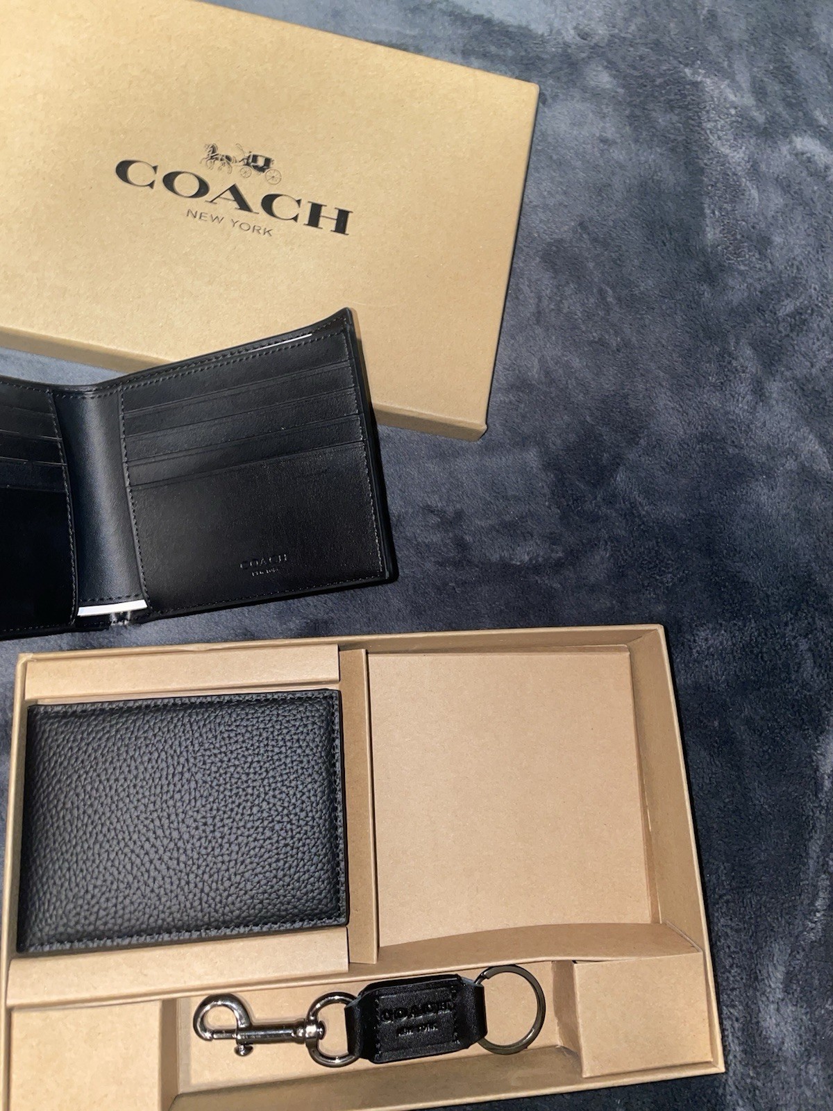 Coach Men’s 3-in-1 Wallet Boxed Gift Set Signature Black Leather