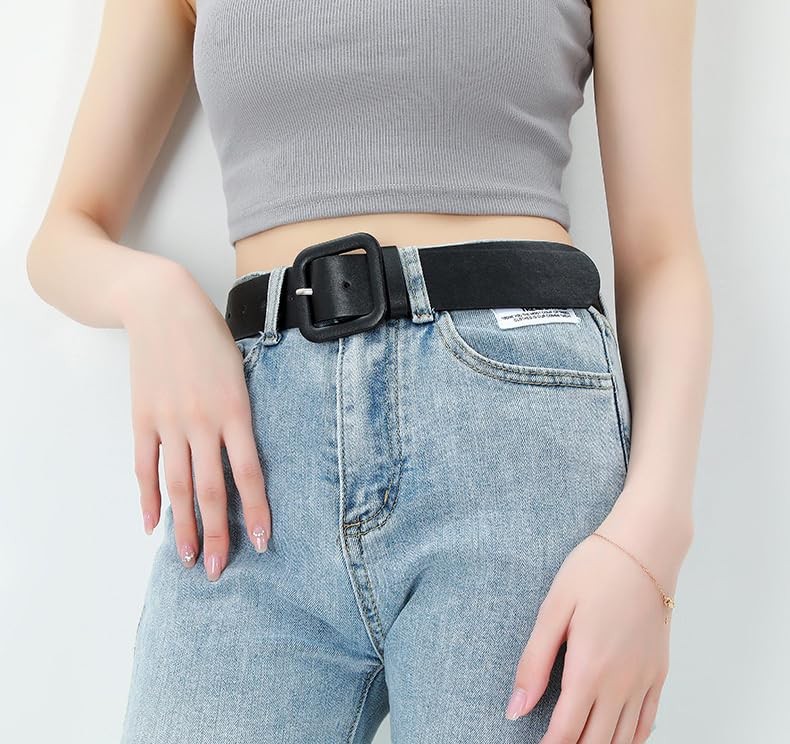 COTIM COYIN Women’s Wide Leather Belt with Square Buckle, High Waist Belts
