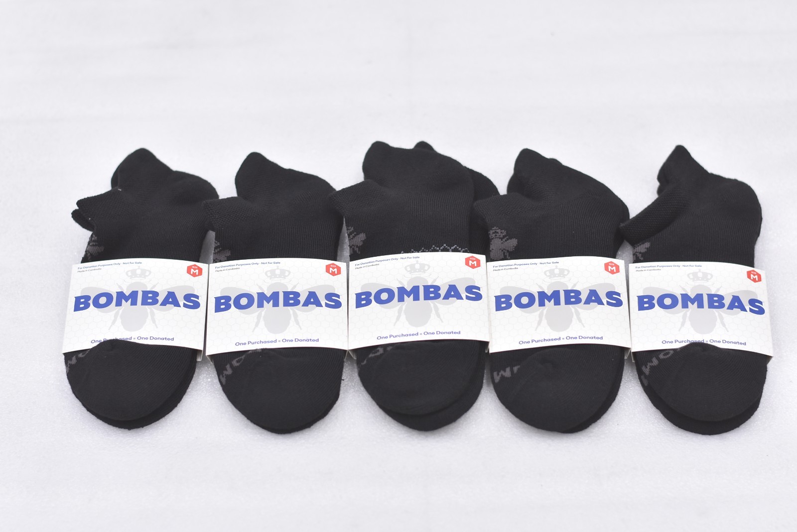 Lot of 5 Bombas Women’s Cushioned Comfort Ankle Socks Black Size Medium