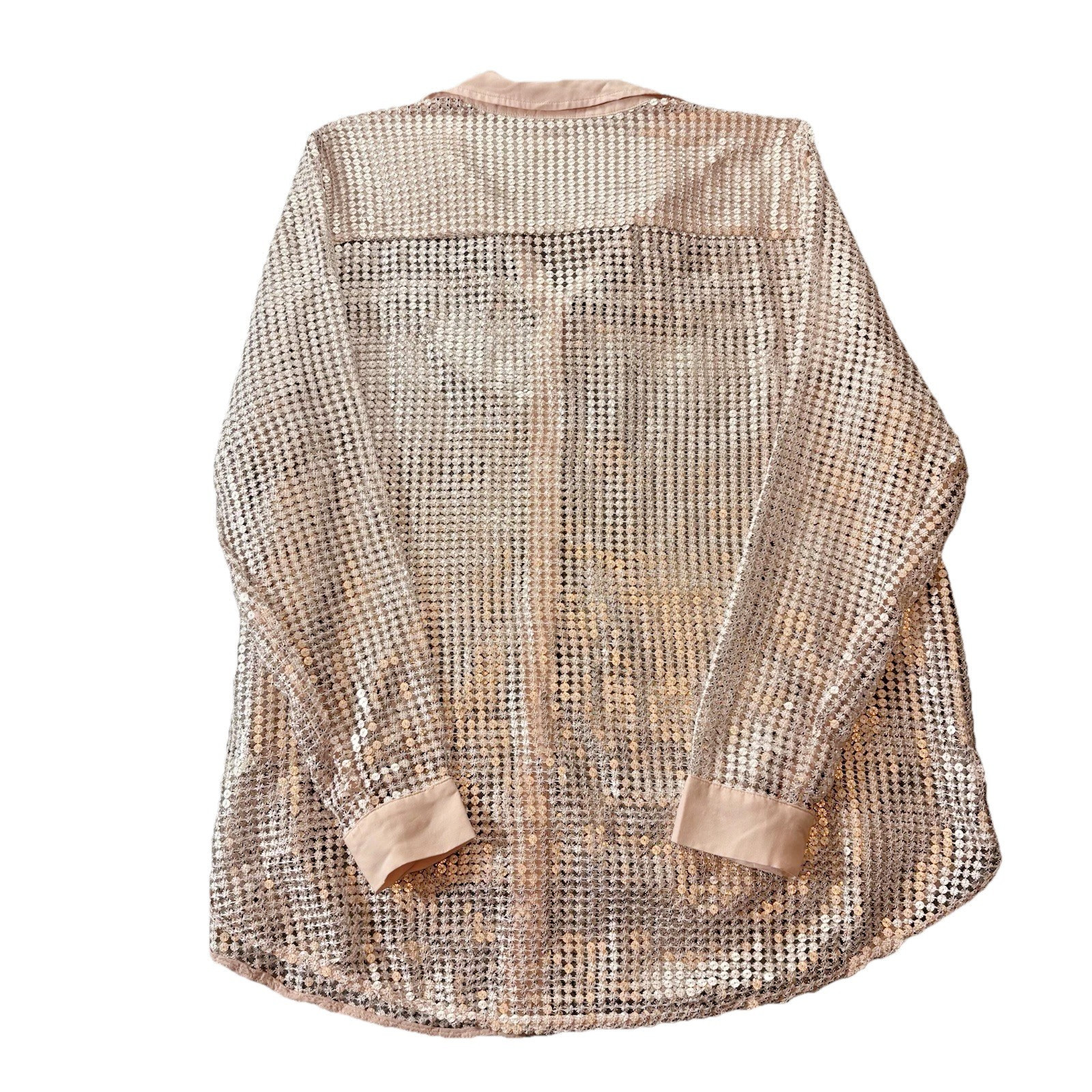 Pilcro Anthropologie Sequin Mesh Shirt 1X Blush Sheer Button Front Plus Size