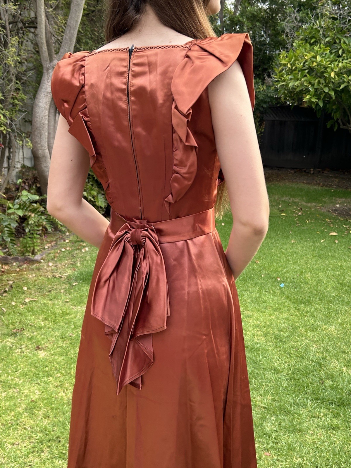 Vintage 40s 50s handmade S Heavy Satin long maxi dress Big Bow