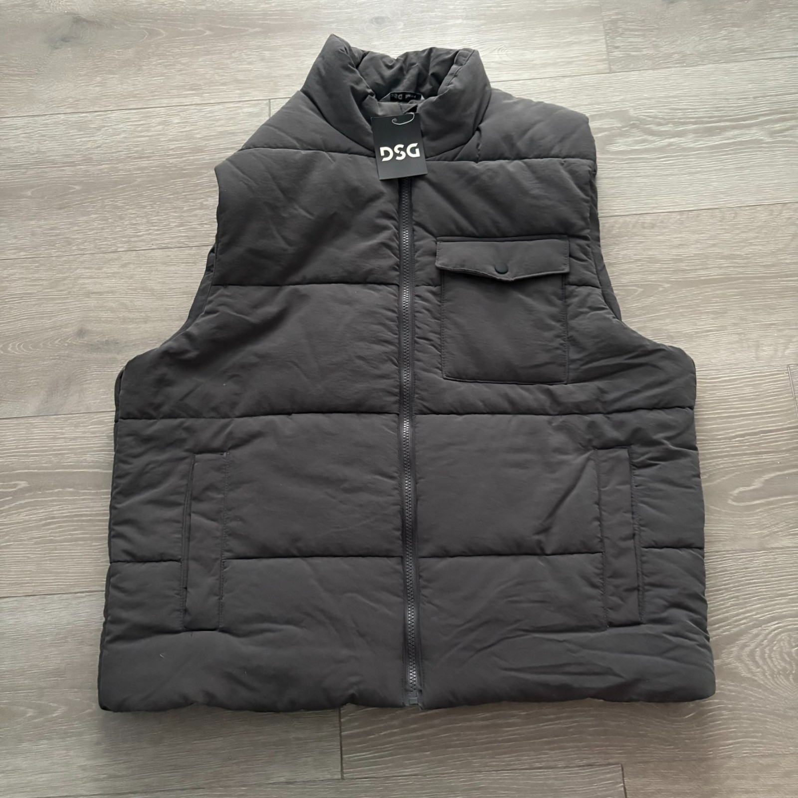 NWT DSG Mens Dark Gray Black Lined Full Zip Insulated Winter Puffer Vest Size L
