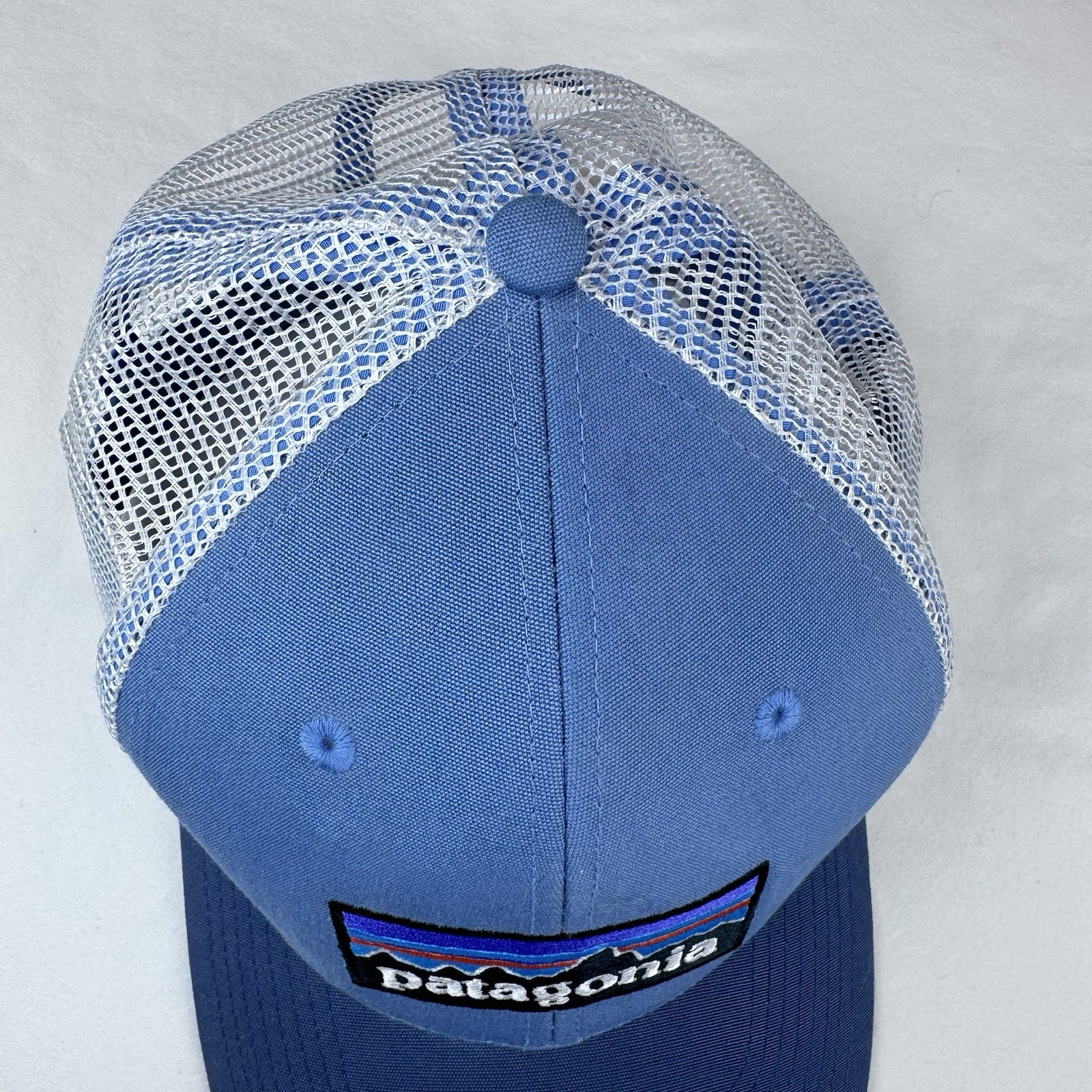Patagonia P-6 Logo LoPro Trucker Hat Snapback 2 Tone Blue White Mesh