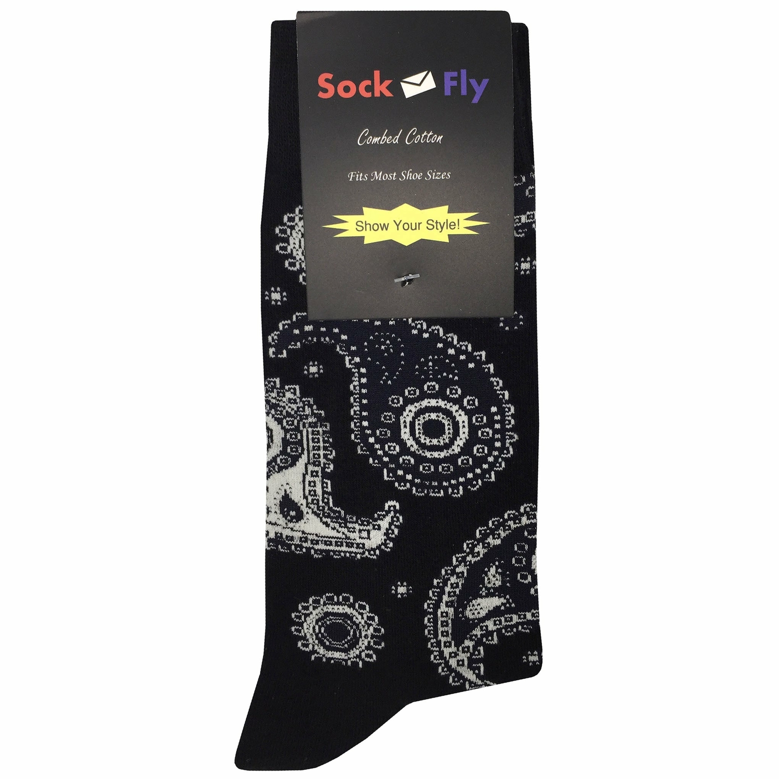 NWT Black Paisley Dress Socks Novelty Men 8-12 Black Crazy Fun Sockfly
