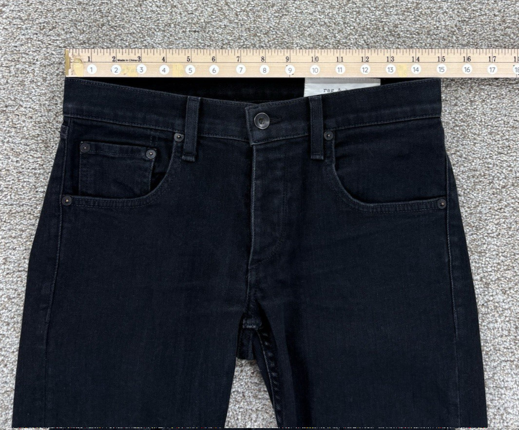Rag & Bone Fit 1 Skinny Leg Denim Jeans Mens Size 30×28 Black Button Fly Raw Hem