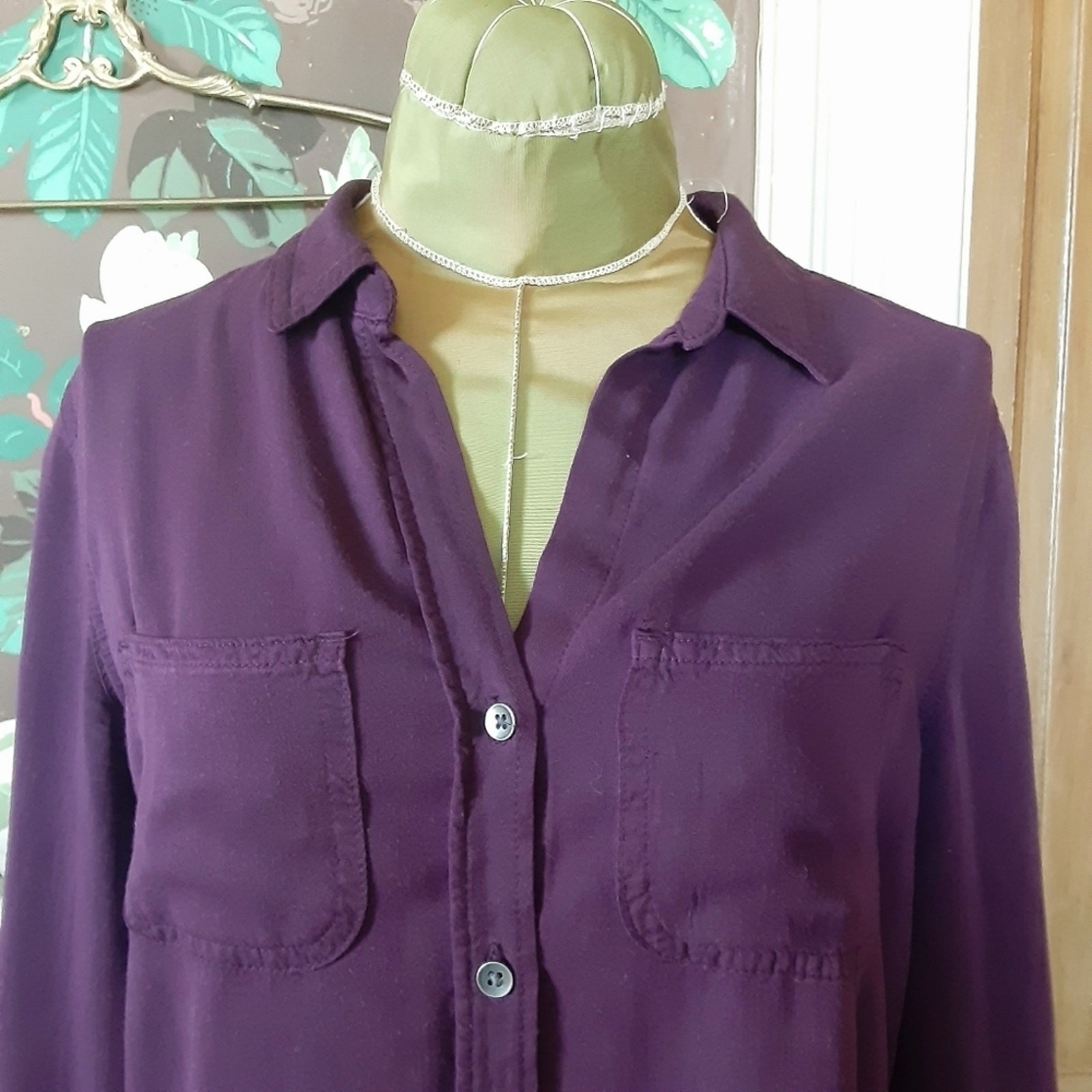Rock & Republic Purple Button-Up Blouse XS Soft Drape Shirt Minimal Chic