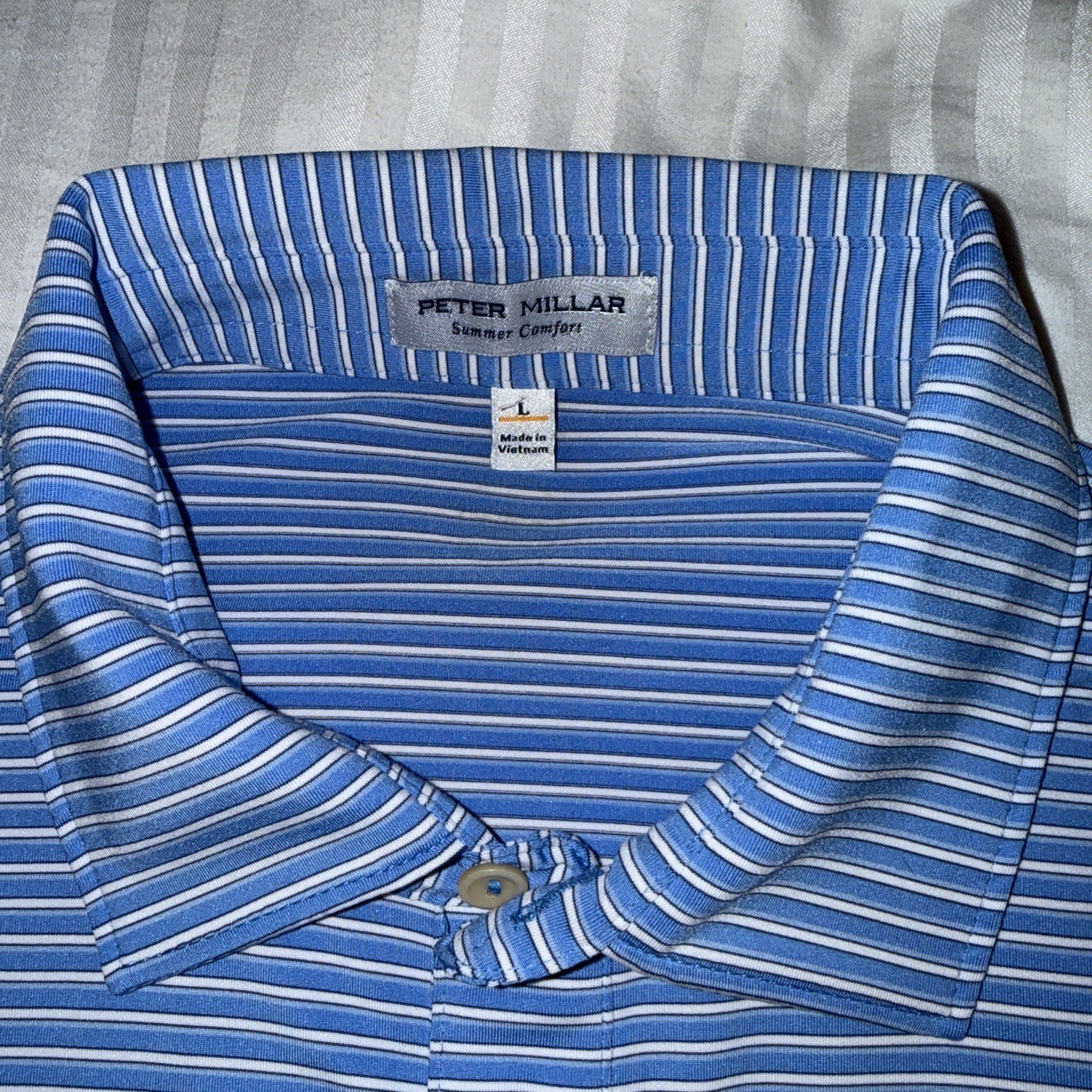 Peter Millar/Polo Shirt/Blue/Summer Comfort/Striped Golf Polo/ Men Size L