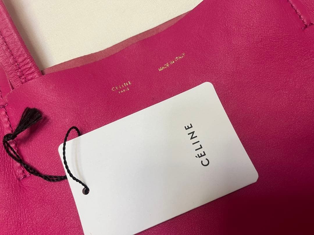 CELINE Paris Horizontal Cabas Leather Tote Fuchsia Pink Auth W/Tag From Japan