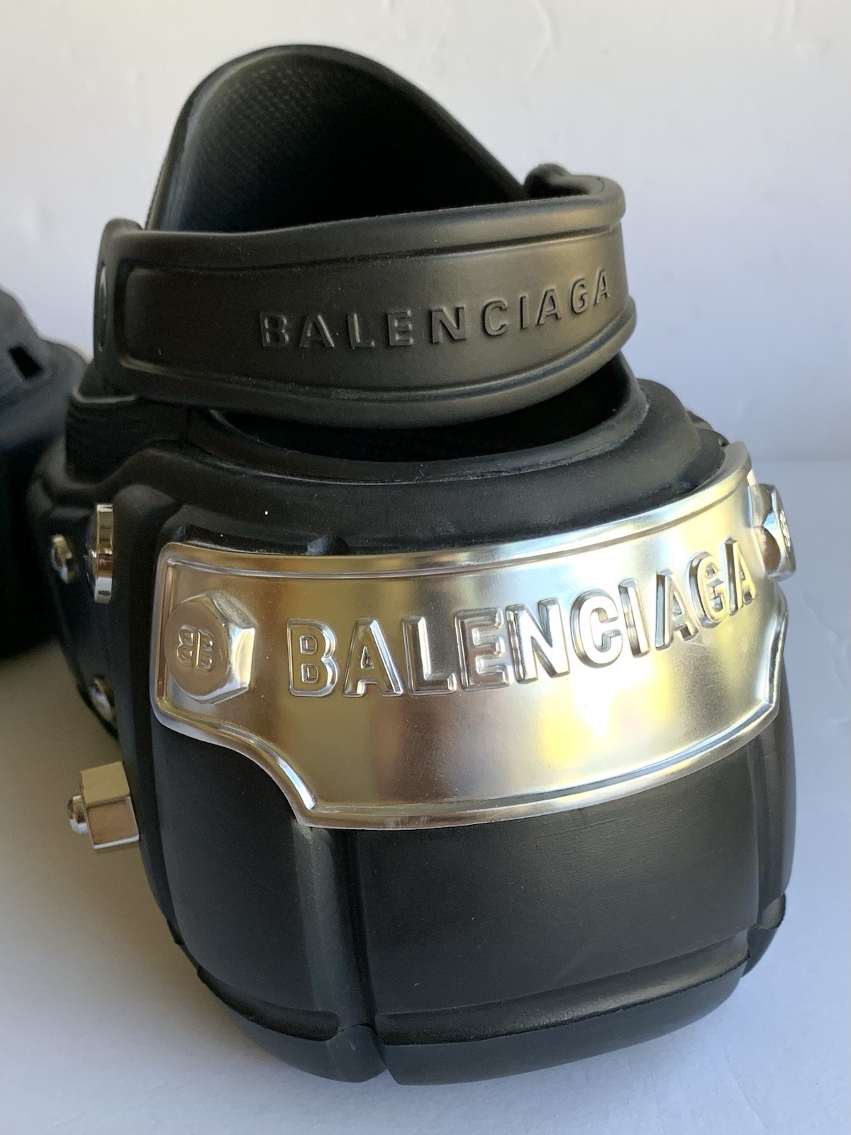 Balenciaga Crocs Black Hardcrocs Giant Platform Slides Silver Hardware W8 M6 NEW