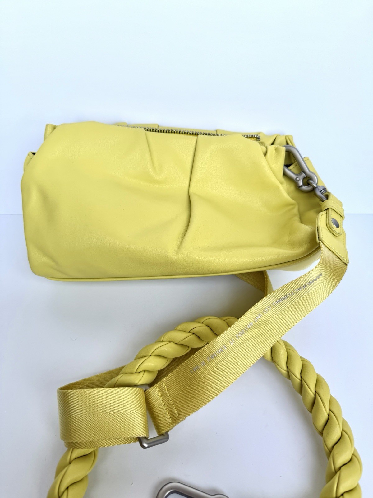 REPLAY Yellow Small Crossbody Bag, Zip Closure, Detachable Braided Strap