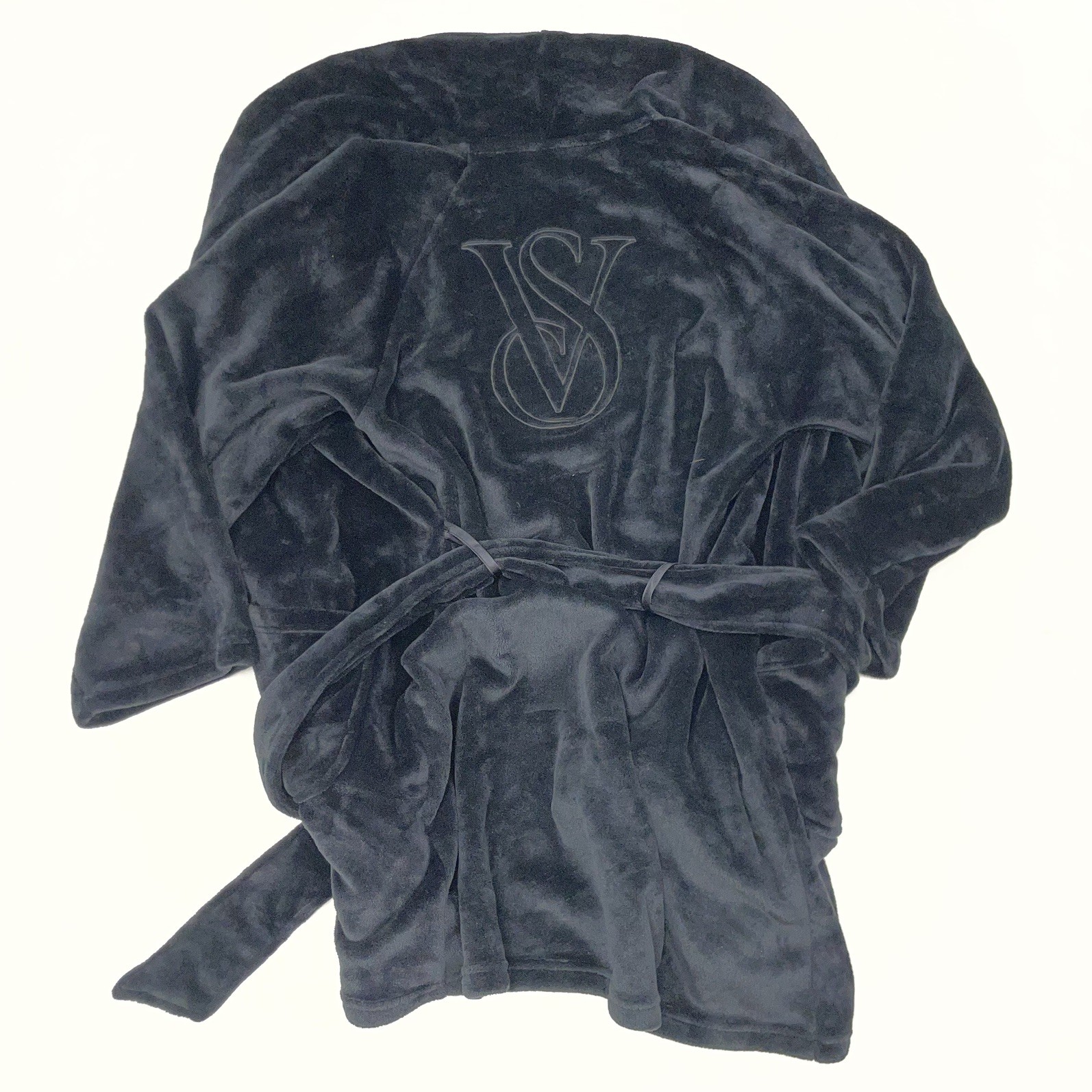 Victoria’s Secret Soft Short Cozy Plush Robe Black Logo Sleep Warm M/L Thick