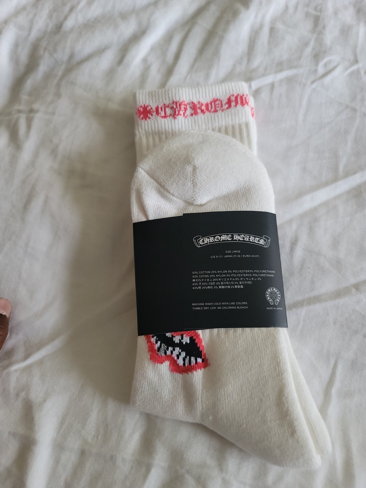 Chrome Hearts White Crew Socks Lips Logo Size L 1 Pair Red Black