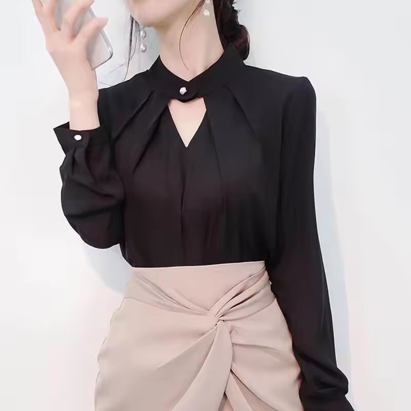 Blouses Women Chiffon Shirts Long Sleeve Hollow Sexy All-match Spring Summer Top
