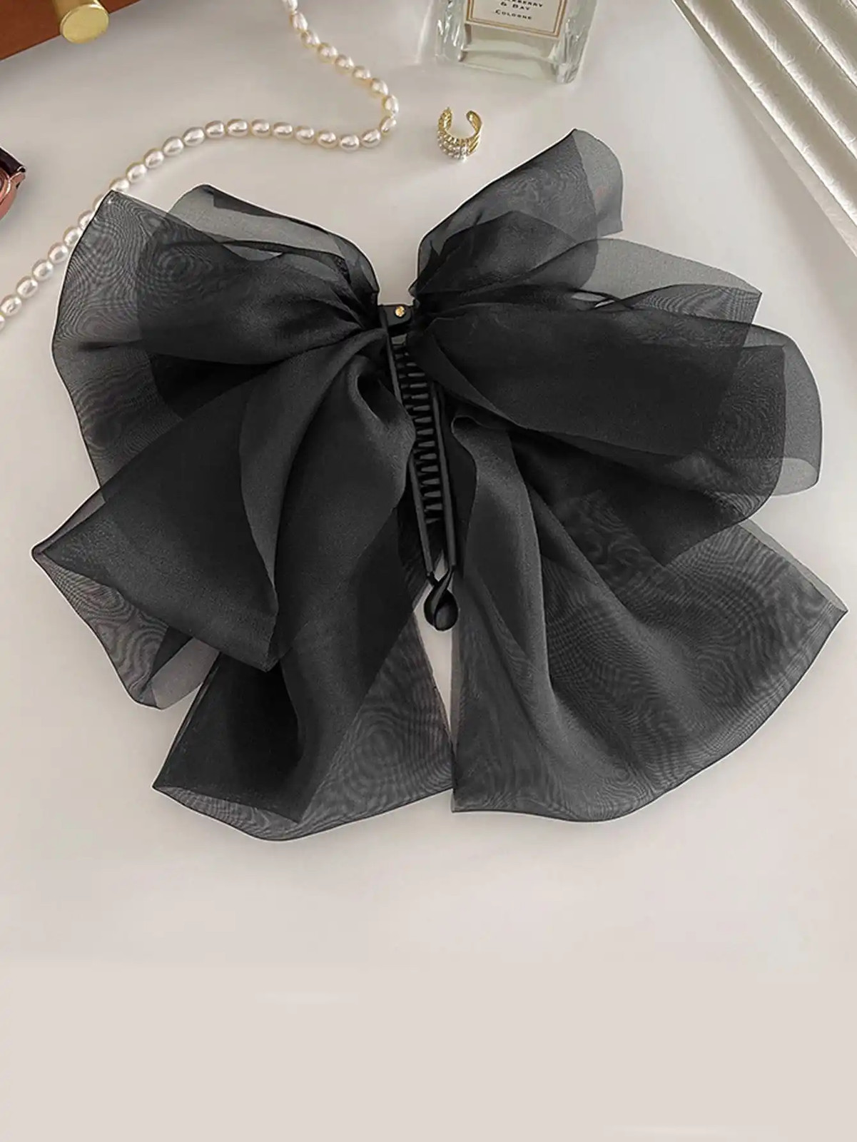 1Pcs Fashion Solid Chiffon Mesh Bow Ribbon Banana Hair Clips For Women Girls