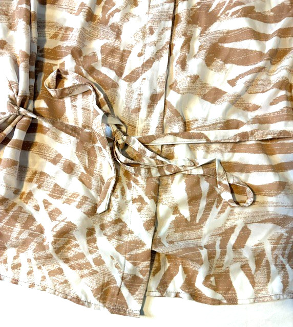 Worthington Tan Zebra Print Sleeveless Blouse Drape Neck Tie Waist XL #0002