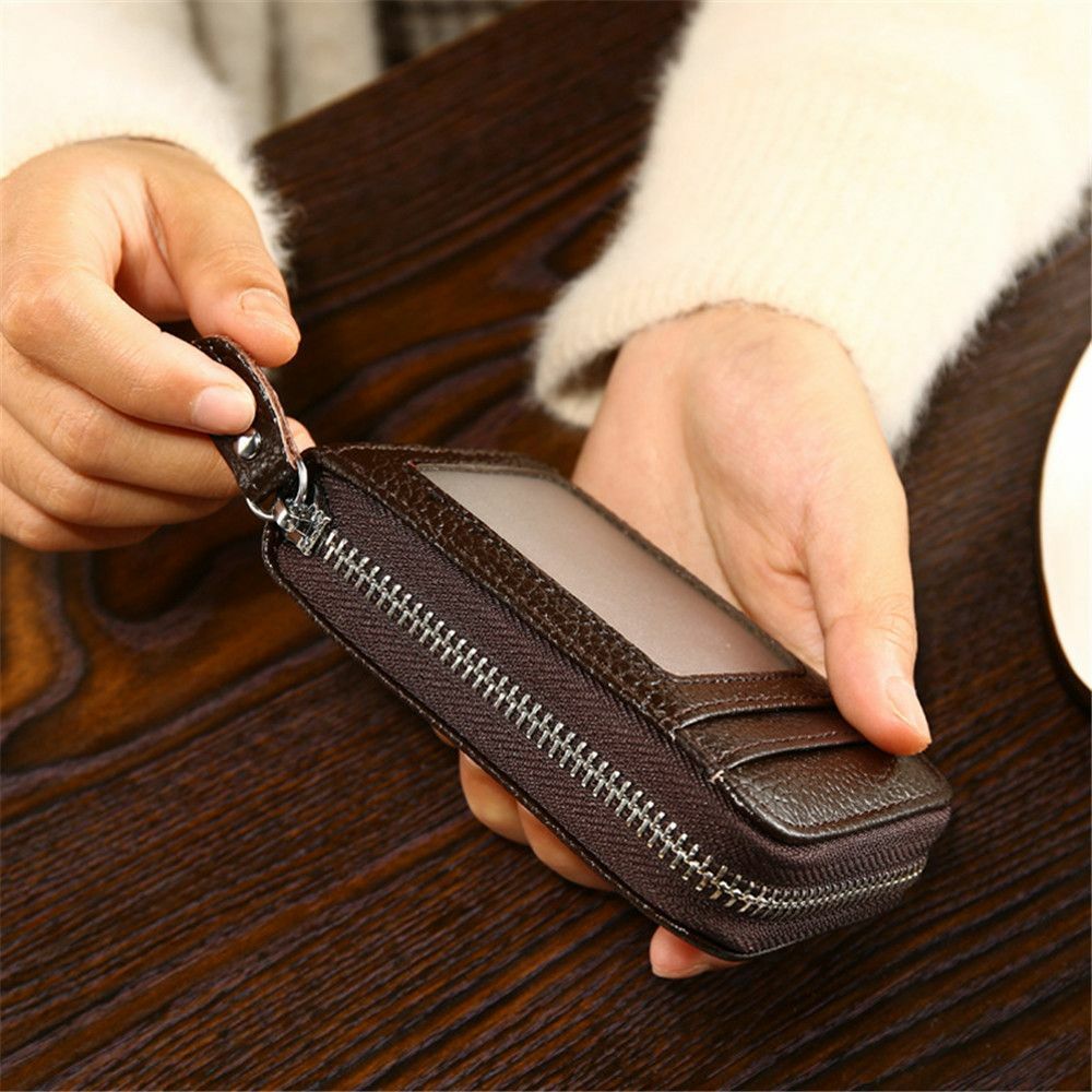 Men’s RFID Blocking Wallet Leather ID Window Card Holder with Zipper Coin Pocket